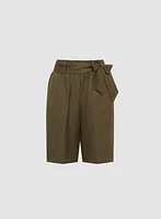 Short ceinturé en mélange de lin