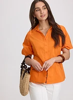 Cotton-Blend Puff-Sleeve Blouse