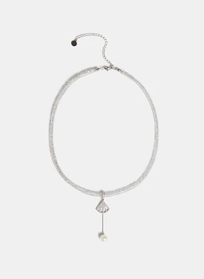 Pearl Drop Mesh Collar Necklace