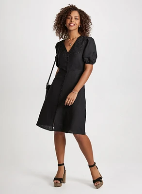 Robe midi boutonnée en mélange de lin