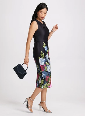 Floral Twist-Neck Sheath Dress