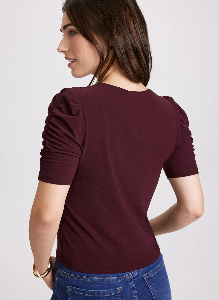 Button-Front Shirred Sleeve Top