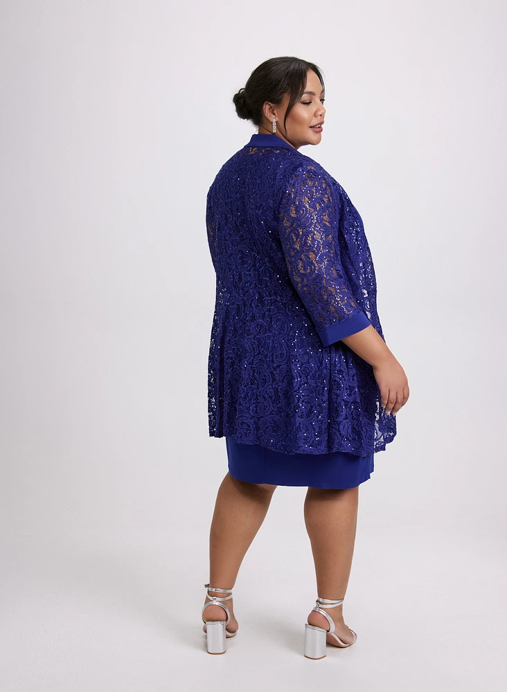 Sequined Lace Jacket & Dress Set