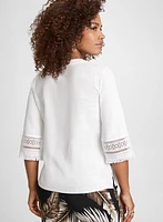 Blouse en mélange de lin avec manches à broderies et franges