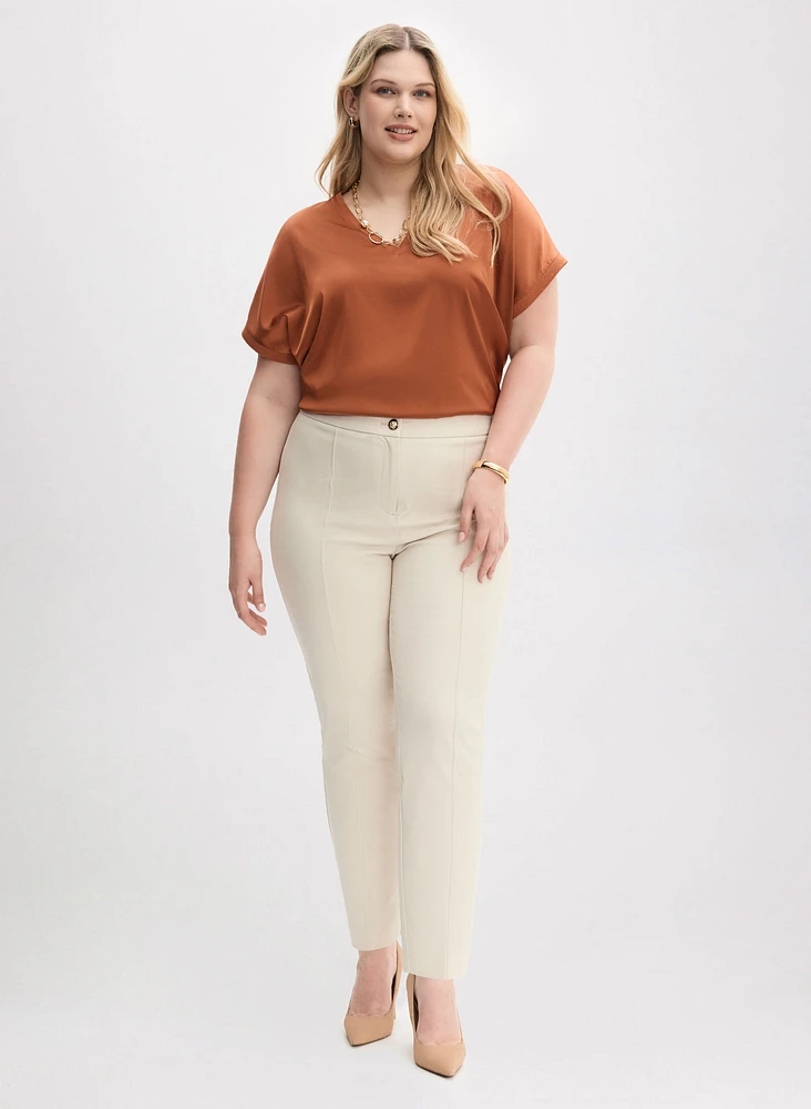 V-Neck Satin Blouse & Slim Leg Pants