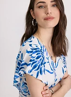 Leaf Print Flutter Sleeve Top