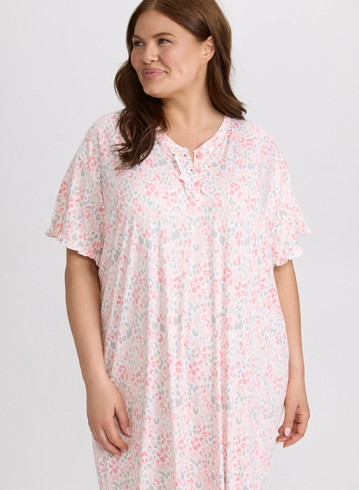 Robe de nuit boutonnée à motif animal