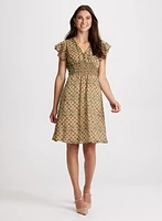 Leaf Print Smocked Waist Dress