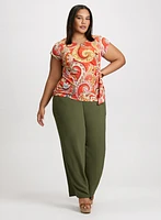 Side Tie Paisley Top & Crepe Pull-On Pants