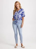 Paisley Print Blouse & Slim Leg Jeans