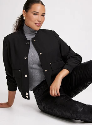 Ribbed Detail Twill Bomber Jacket