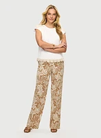 Crochet Hem T-Shirt & Leaf Print Wide Leg Pants