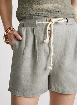 Button Detail Linen Shorts