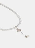 Pearl Drop Mesh Collar Necklace