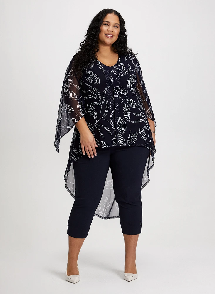 Leaf Print Asymmetric Tunic & Signature Fit Bengaline Capris