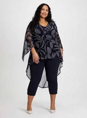 Leaf Print Asymmetric Tunic & Signature Fit Bengaline Capris