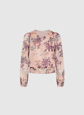 Floral Pleated Hem Blouse