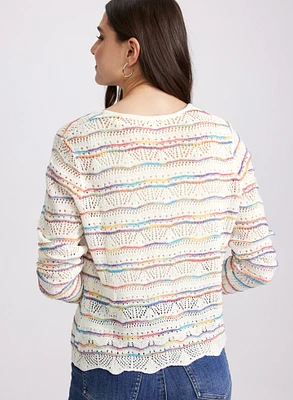 Multi-Striped Pointelle Knit Sweater