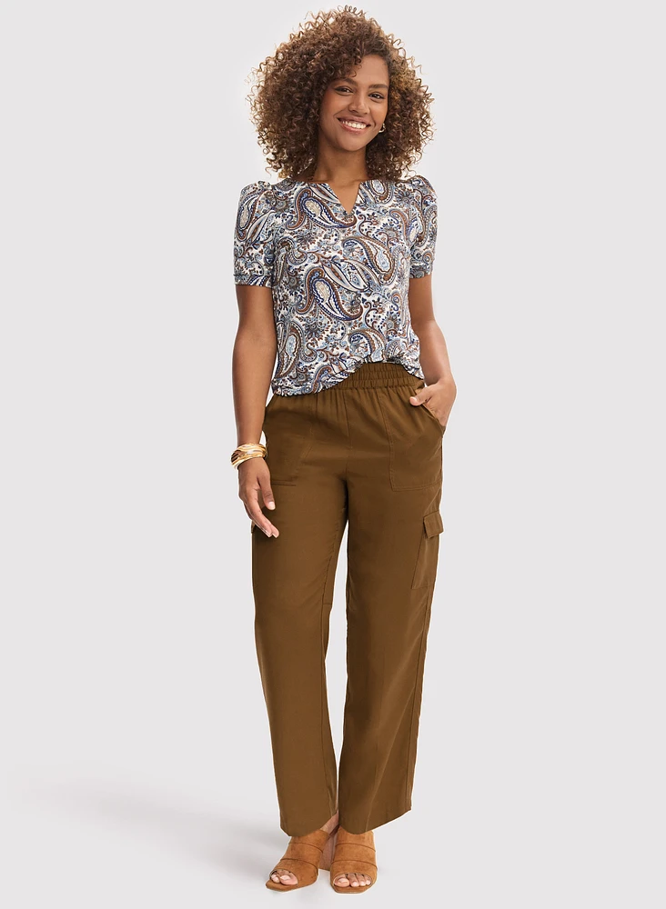 Paisley Print Short Sleeve Top & Cargo Pants