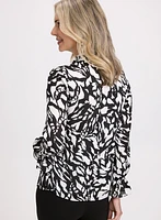 Abstract Print Tie Collar Blouse