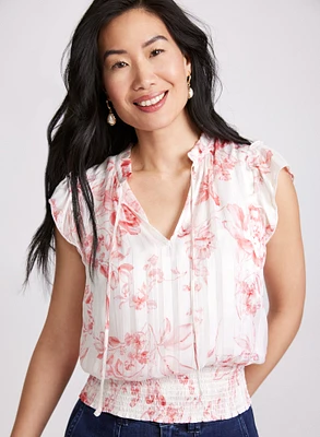 Blouse florale froncée