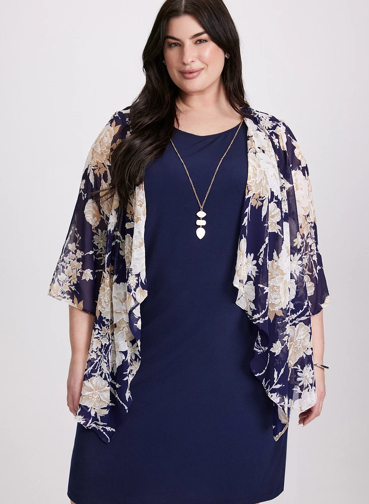 Dress, Floral Cardigan & Necklace Set