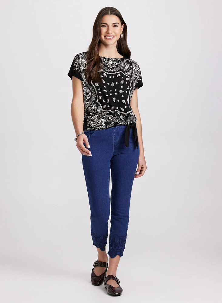 Embroidered Slim-Leg Jeans