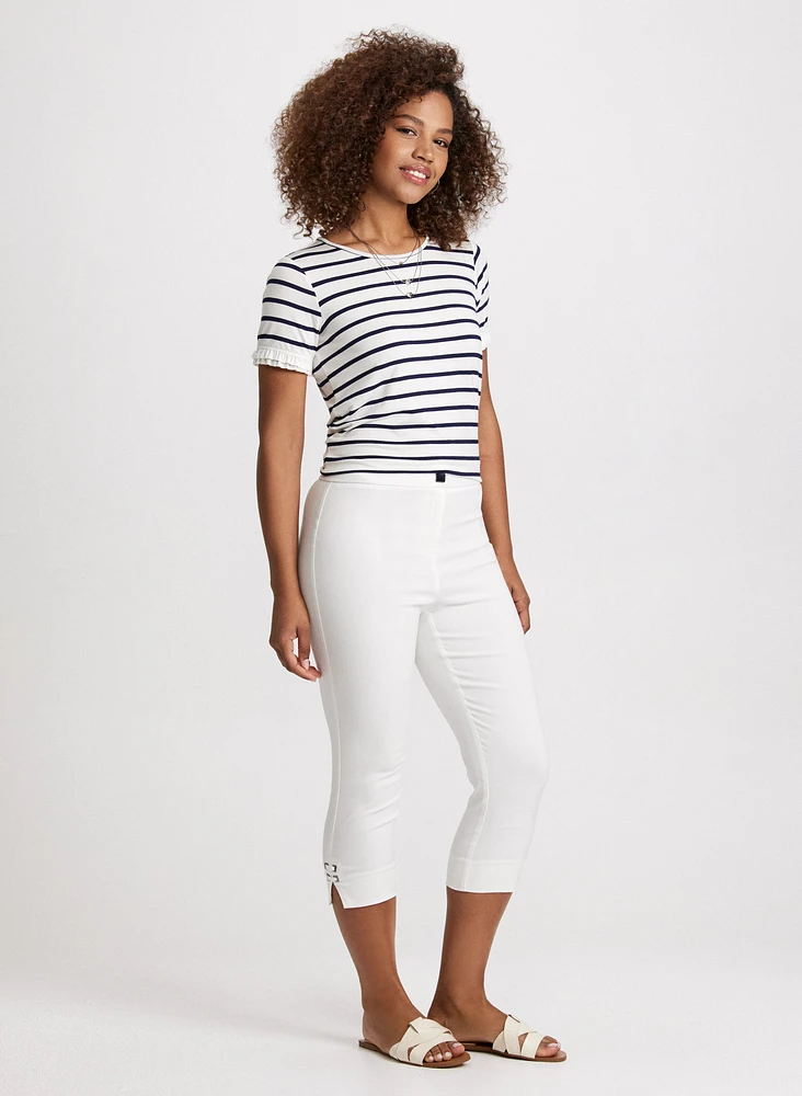 Striped Ruffle Trim T-Shirt & Signature Fit Bengaline Capris