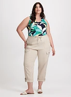 Leaf Print Sleeveless Top & Cargo Capris