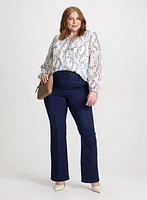 Puff Sleeve Floral Blouse & Pull-On Bootcut Jeans