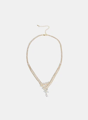 V-Shape Crystal Flower Necklace