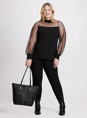 Dotted Mesh Mock Neck Top & Chloe Pull-On Leggings