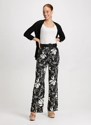 Embellished Sleeve Cardigan & Floral Wide Leg Pants