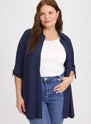Jersey Button-Down Blouse
