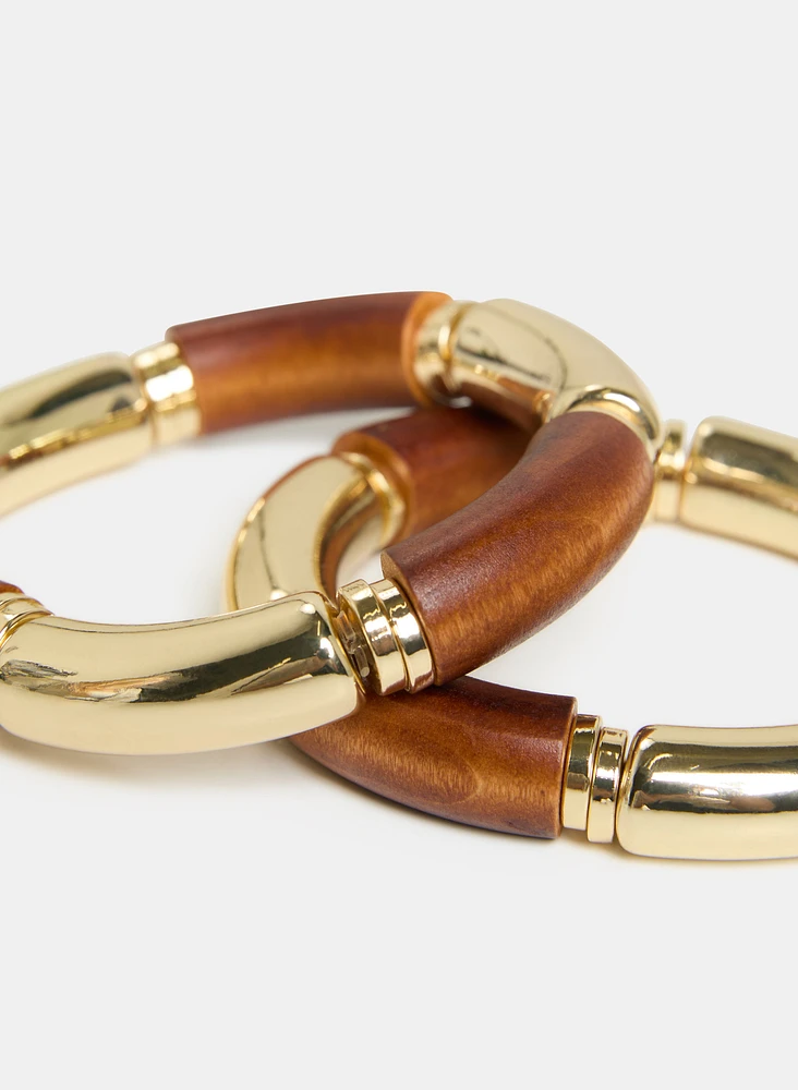 Ensemble de bracelets en bois et métal