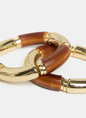 Wood & Metal Bangle Set