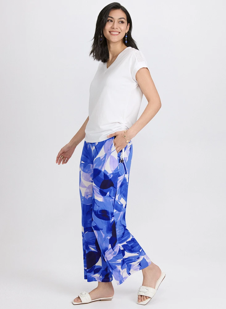 Pantalon Olivia large à motif feuilles