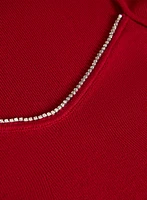 Rhinestone Trim Sweetheart Neck Sweater