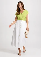 Linen Blend Blouse & Long Button Skirt