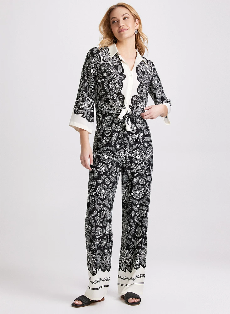 Olivia Contrast Paisley Wide-Leg Pants