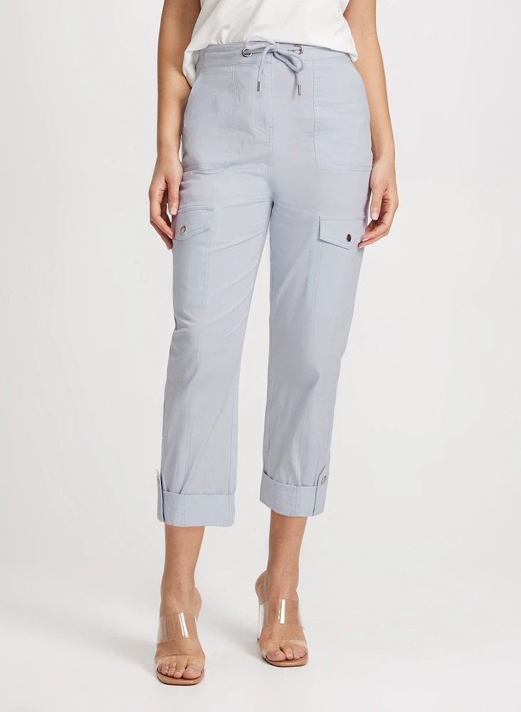 Cotton Drawstring Waist Cargo Capris