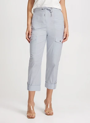 Cotton Drawstring Waist Cargo Capris