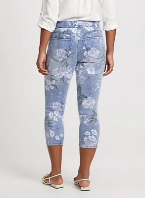 Floral Pattern Pull-On Jeans