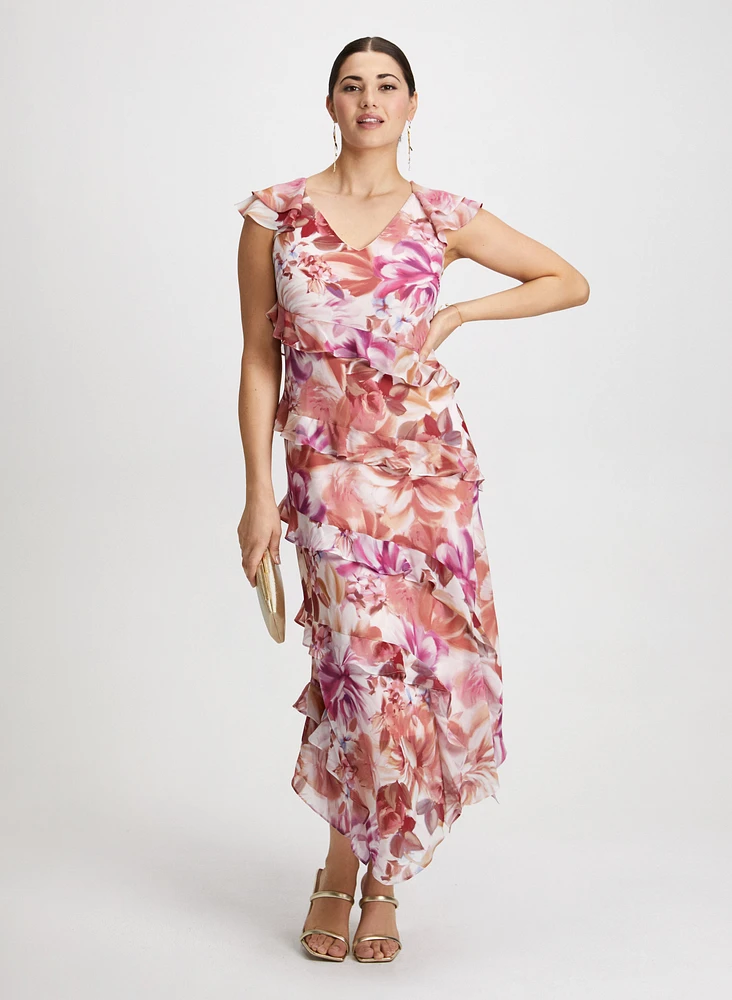 Robe florale volantée à chiffon