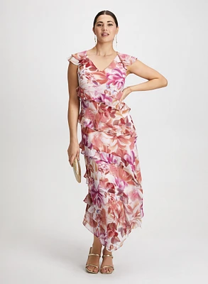 Robe florale volantée à chiffon