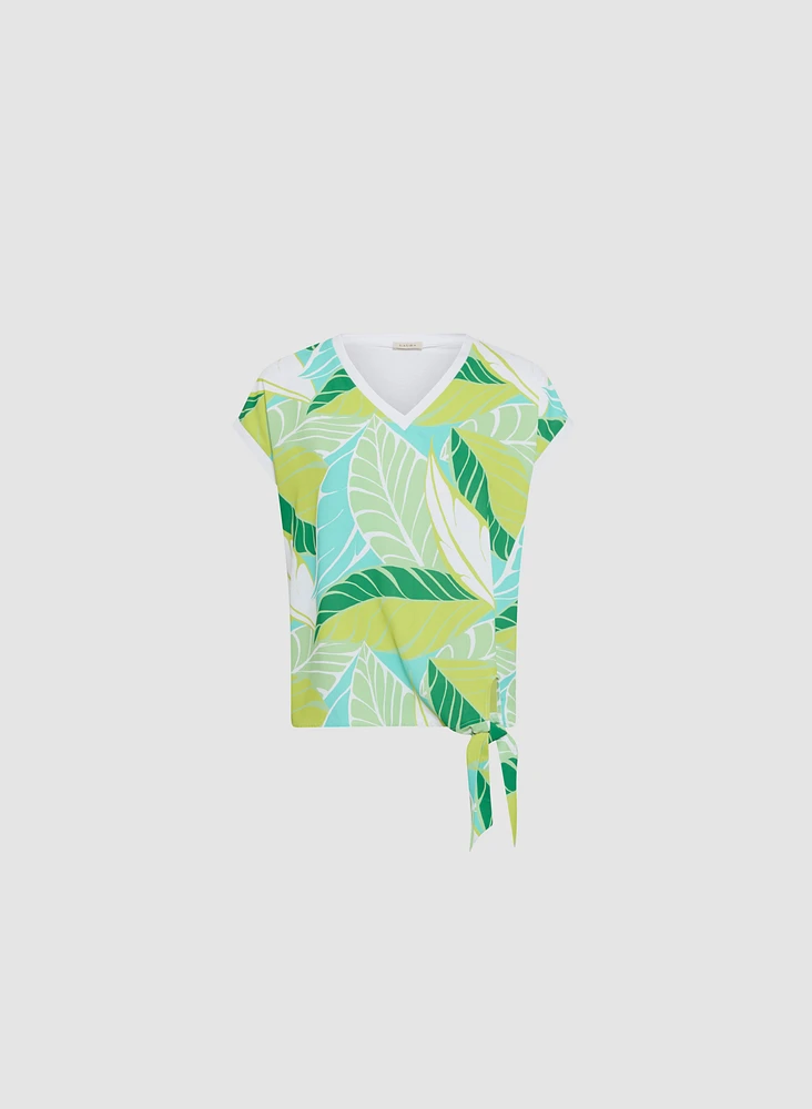 Tied-Hem Leaf Print Top