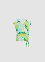 Tied-Hem Leaf Print Top