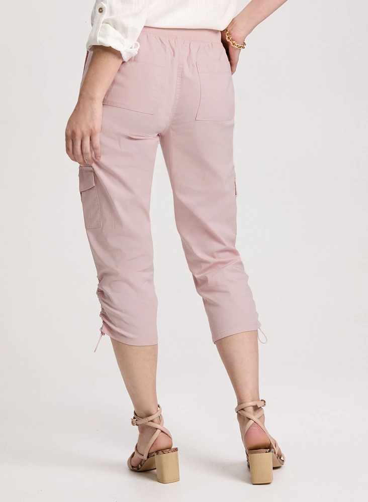 Cropped Drawstring Hem Cargo Pants