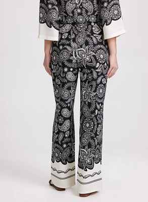 Olivia Contrast Paisley Wide-Leg Pants