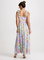 Long Ruffled Shoulder Floral Dress